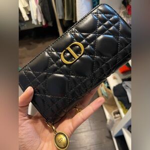 BEAUTIFUL Black Quilted Wallet with CD logo & Zip around Accents in Bronze/Gold